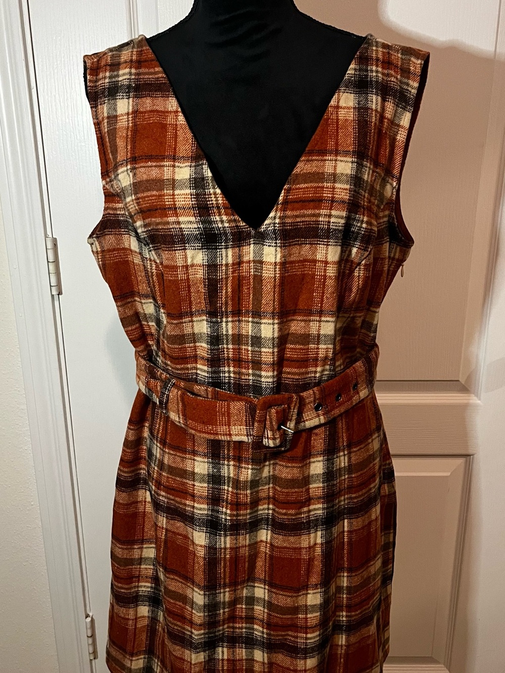 VILA Rust Plaid Wool-Blend Dress & belt